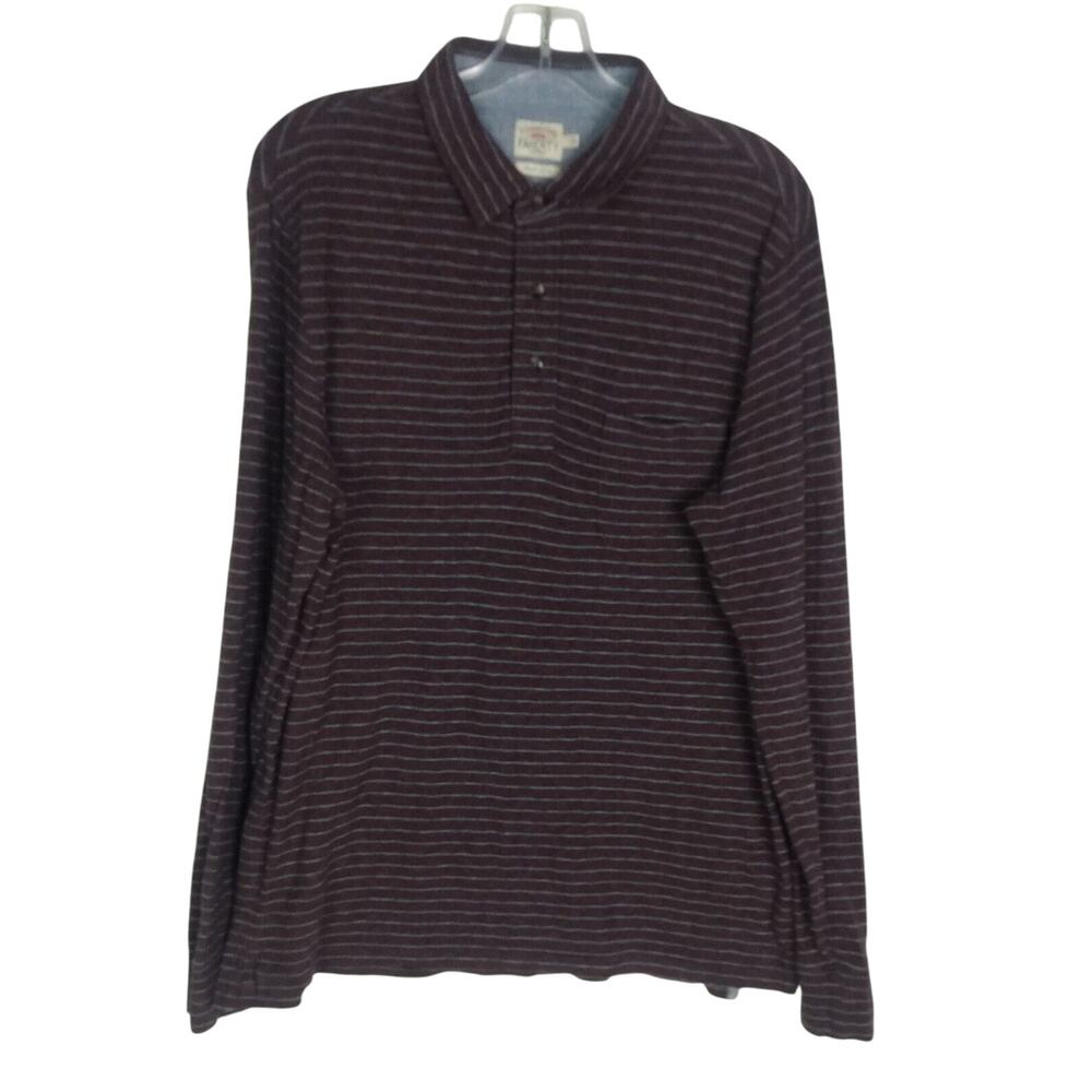 Faherty Long Sleeve Movement Polo‎ Shirt in Fremont Stripe Size Large